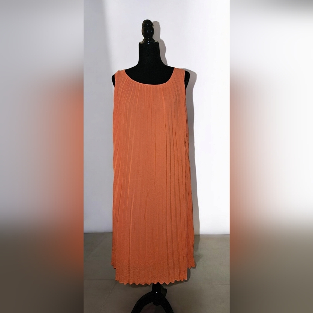 Bright Orange Pleated Dress NWOT Sz 12